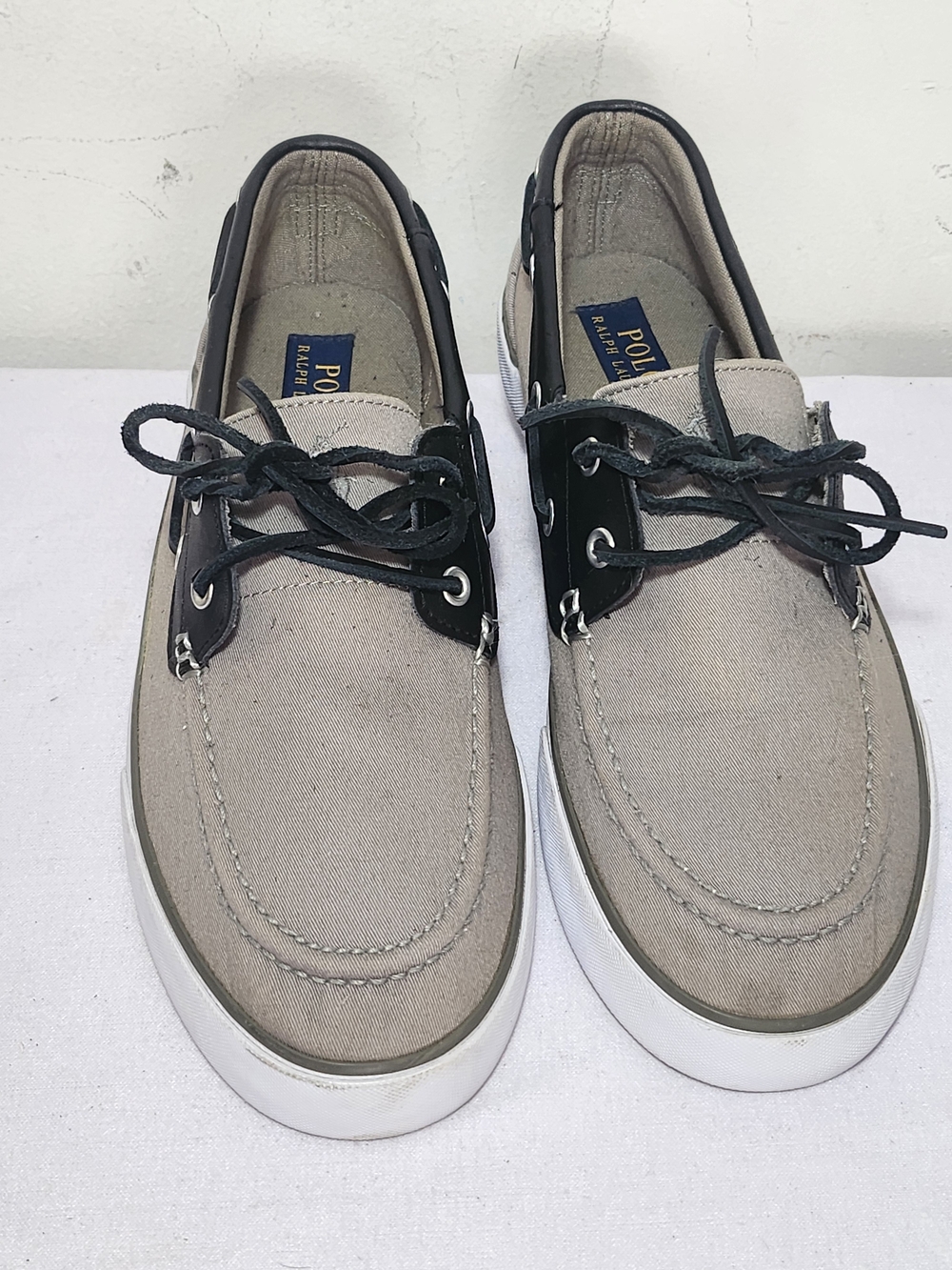 Polo by Ralph Lauren Men's Grey and Black Canvas Boat Shoes Size 10